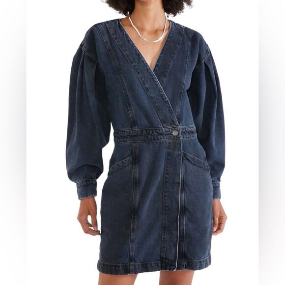 ETICA Mira Denim Wrap Dress in Black Lava - Picture 2 of 14